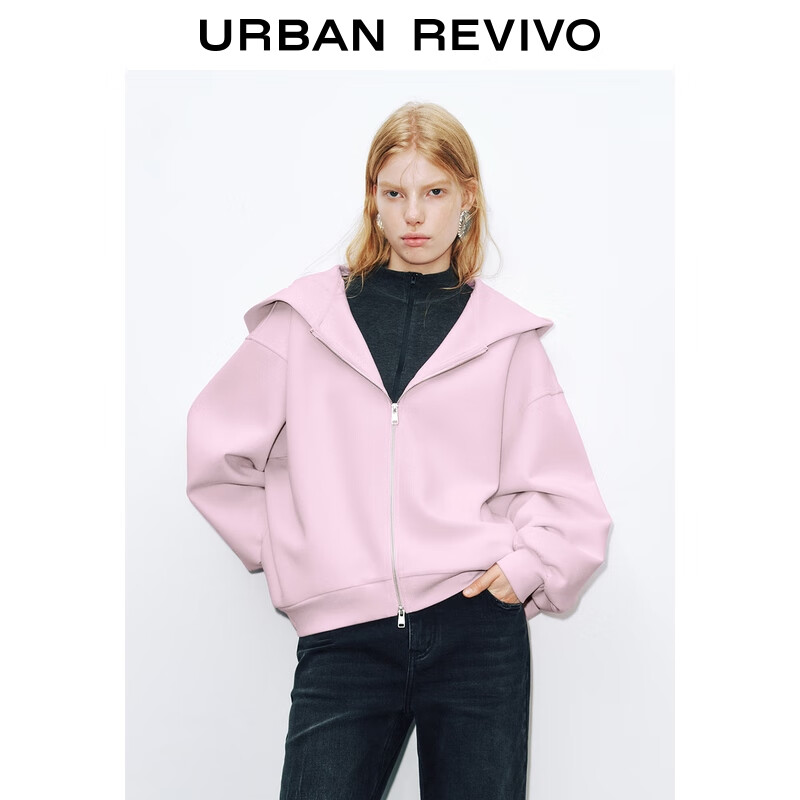UR2026春季新款女装潮流简约连帽拉链超宽松外套UWJ150080 粉红 M