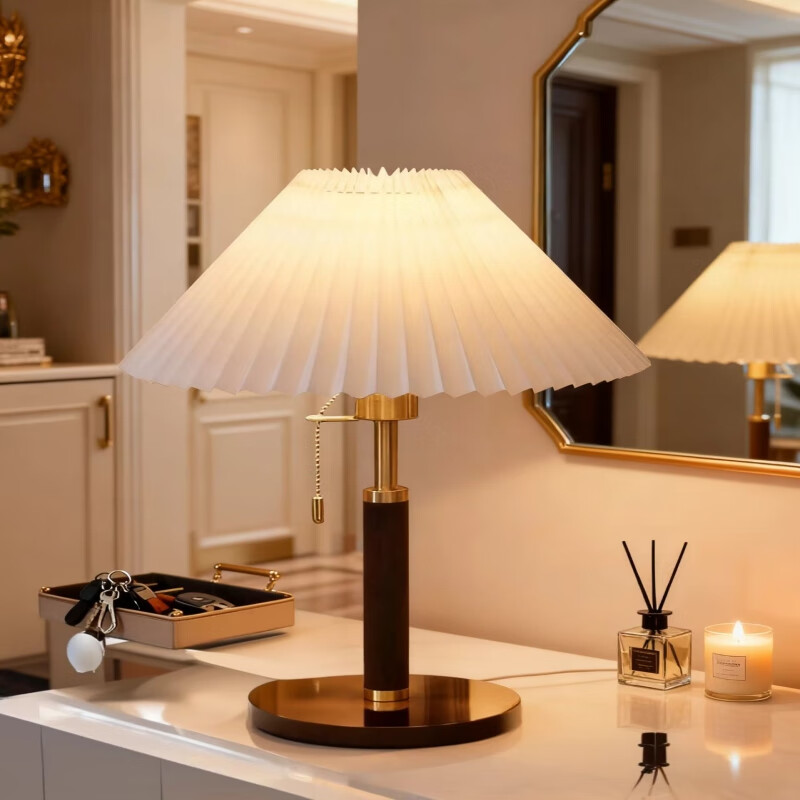 房间台灯床头灯现代高级感客厅书房装饰复古氛围小夜灯 拉链+按扭双开关 实木台灯 全光谱-遥控调亮度及色温-12W 京东折扣/优惠券