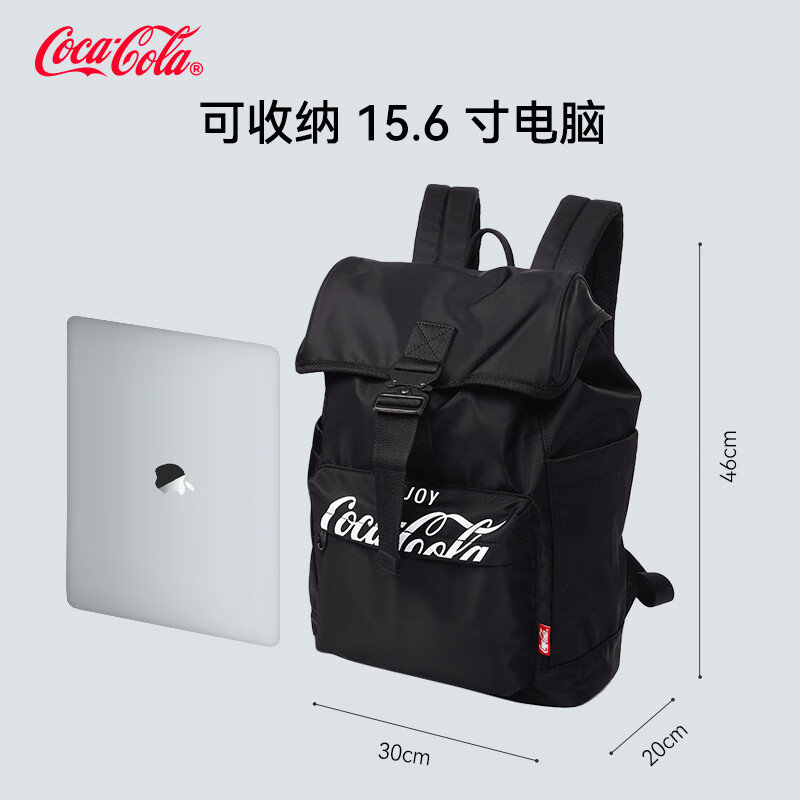 可口可乐（Coca-Cola）双肩包男士大容量抽绳学生书包通勤电脑包休闲运动旅行出差背包 黑色-红logo