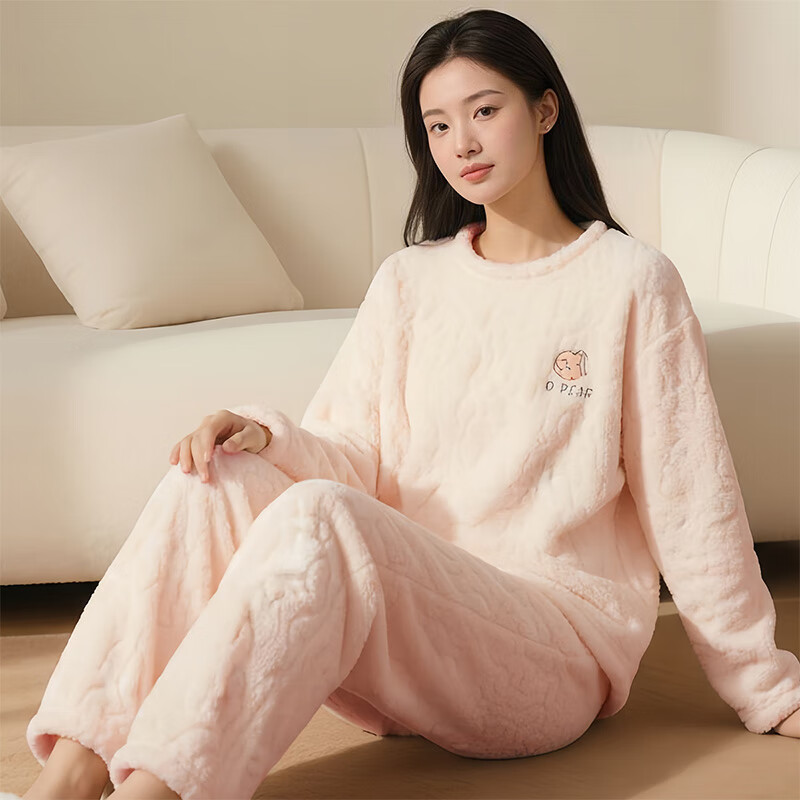 古今(GUJIN)冬季睡衣女士加绒加厚保暖珊瑚绒家居服套装2025可爱高级感女学生 粉色 【双倍暖绒】 M 建议体重80-100斤