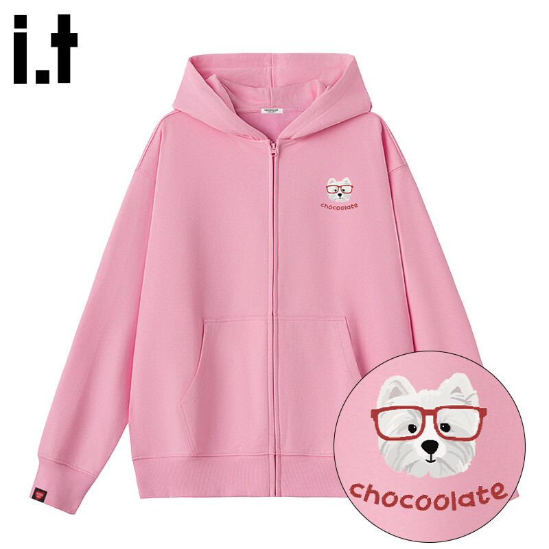 :CHOCOOLATEit宽松重磅开衫连帽卫衣女春秋季新款潮牌百搭外套上衣 粉色 L