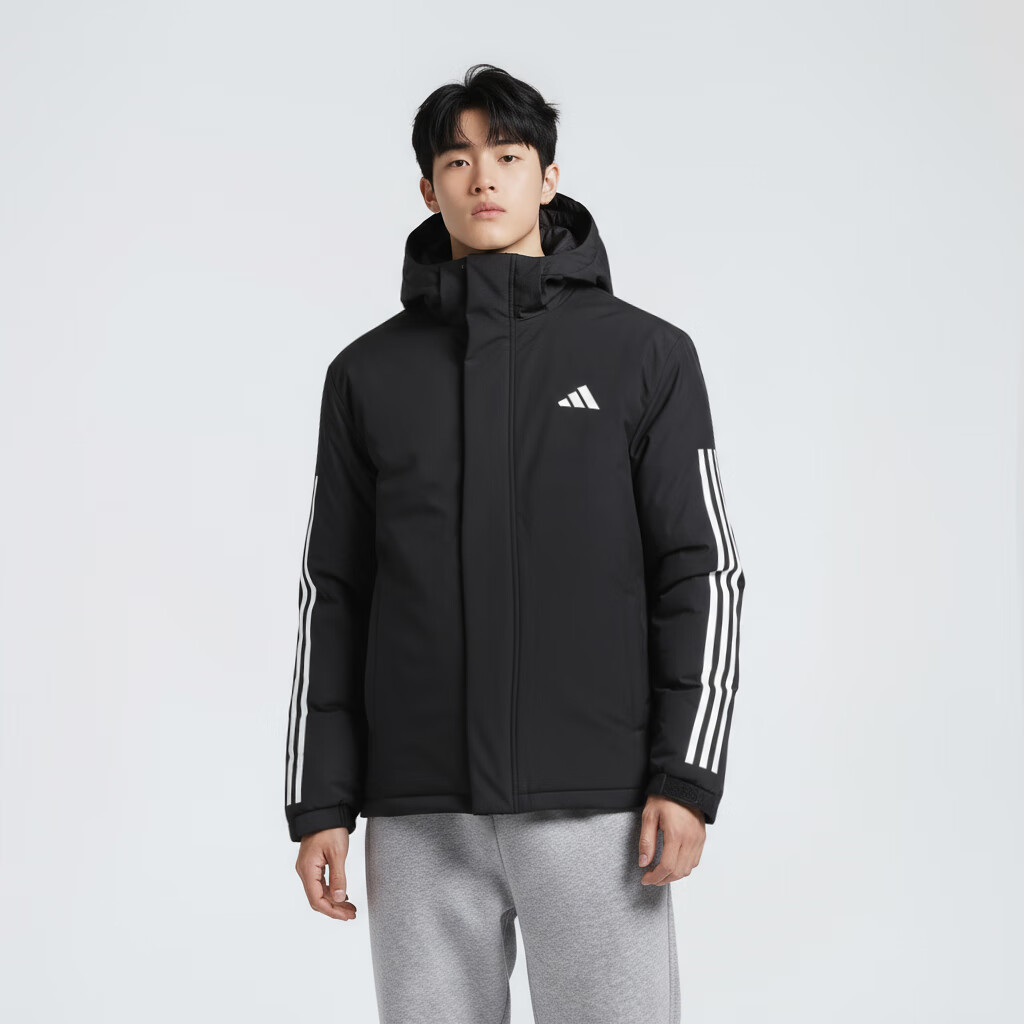 阿迪达斯 （adidas）男 运动型格系列 3S HOODED INS J 短棉服 JY8303 黑色  XL