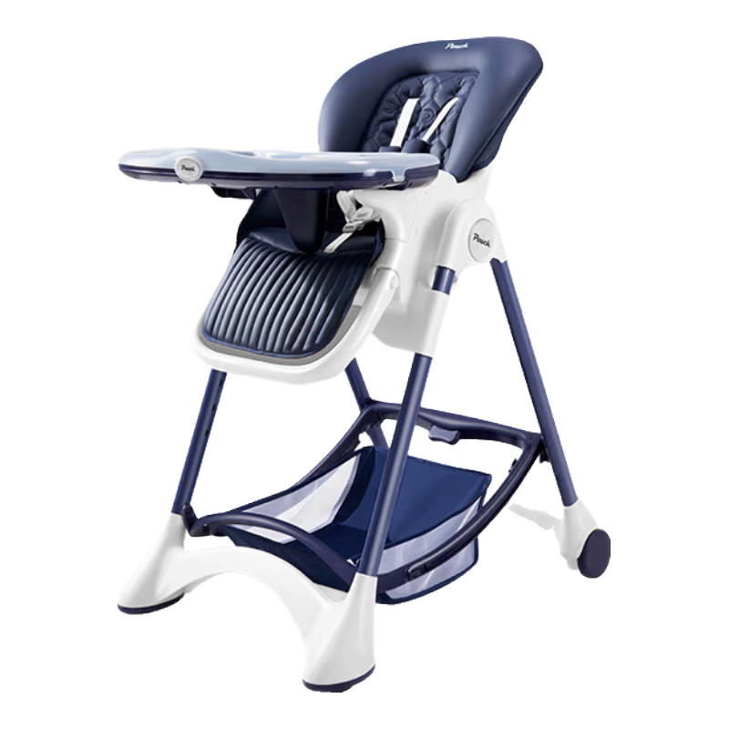 帛琦（Pouch）寶寶餐椅嬰兒餐桌椅便攜可折疊飯桌藏青色k05plus+(冬夏兩用棉墊)