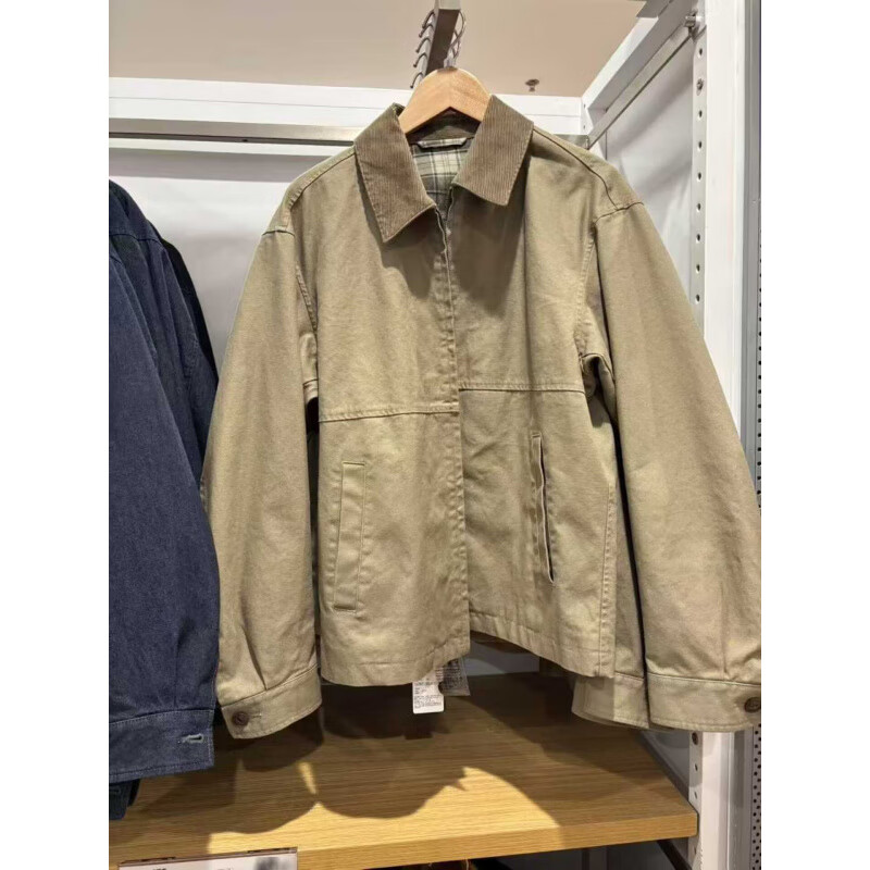 无品牌男装休闲拉链茄克外套短款巴恩风翻领夹克2025新款y478230/ 驼色 L