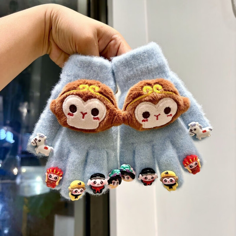 G.duck小黄鸭2025孙悟空儿童手套男宝宝冬季新款卡通分指保暖指套五指男 黑色孙悟空 小童(2-6岁)