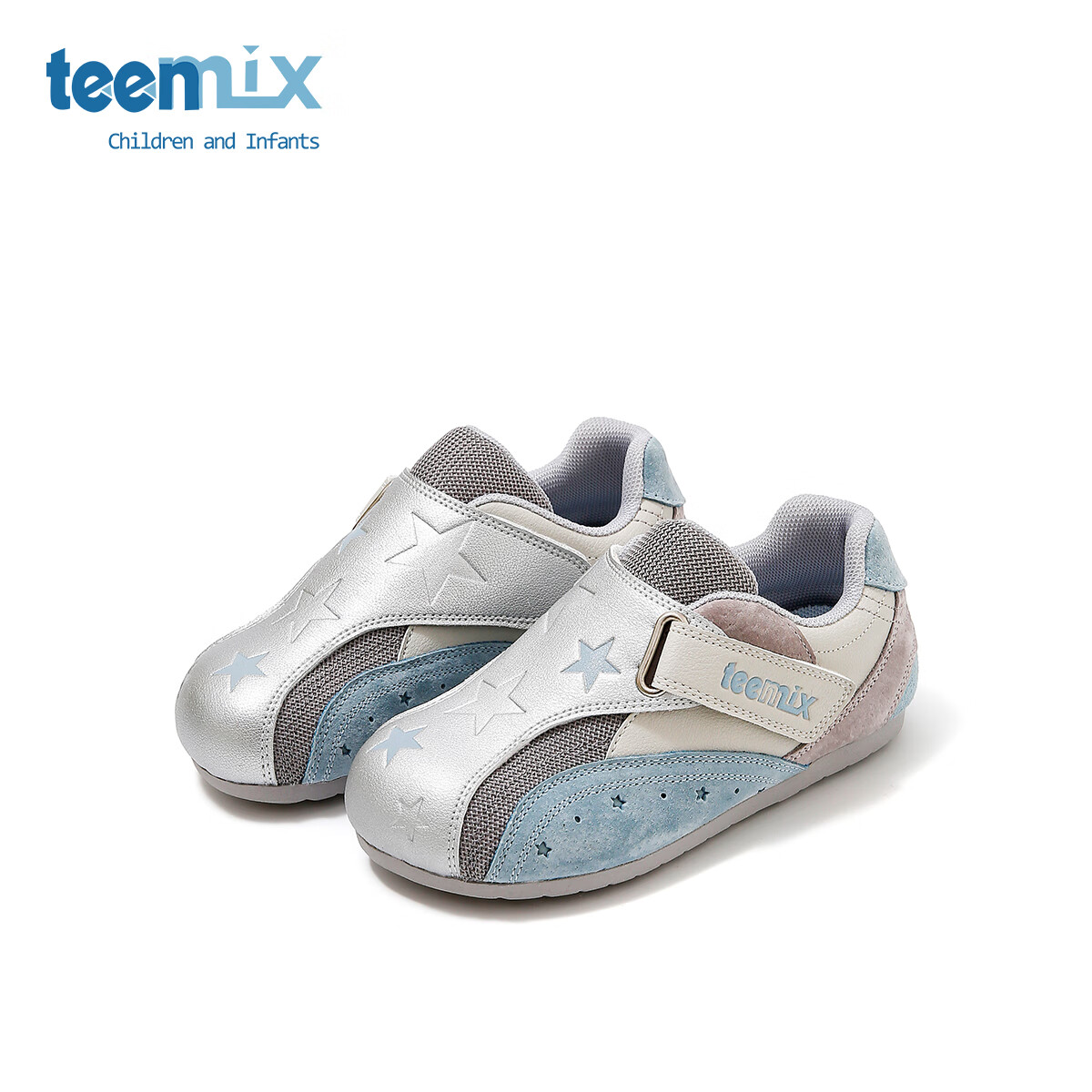 天美意童鞋2025年春秋新款男童女童百搭复古魔术贴休闲单鞋运动鞋 天蓝色 33