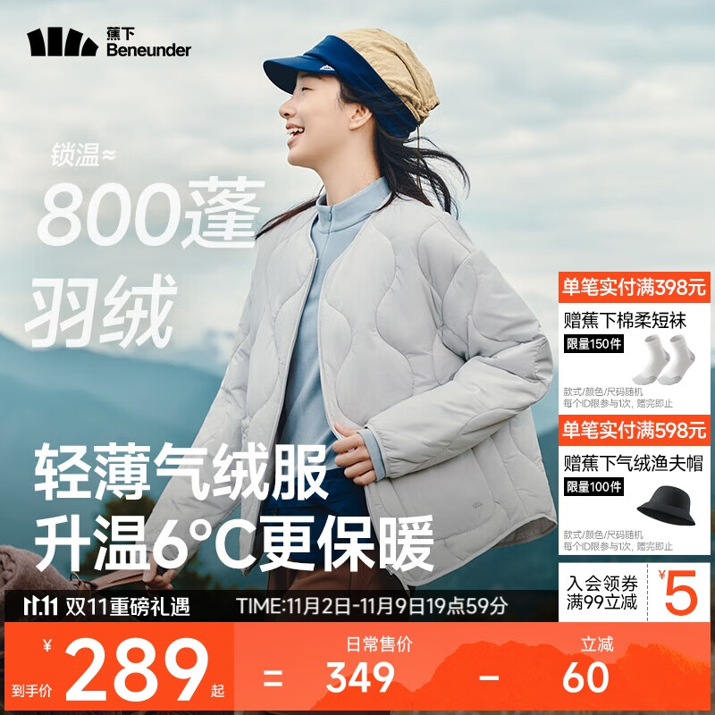 蕉下（beneunder）外套女气绒圆领棉服春秋保暖防风户外CL002蓝烟灰M