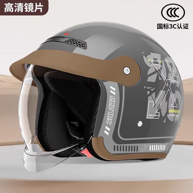 【年度惊爆低价】新国标电动车头盔全盔男女士安全防护骑行333 头盔-灰色【3C认证-高清透明镜片】