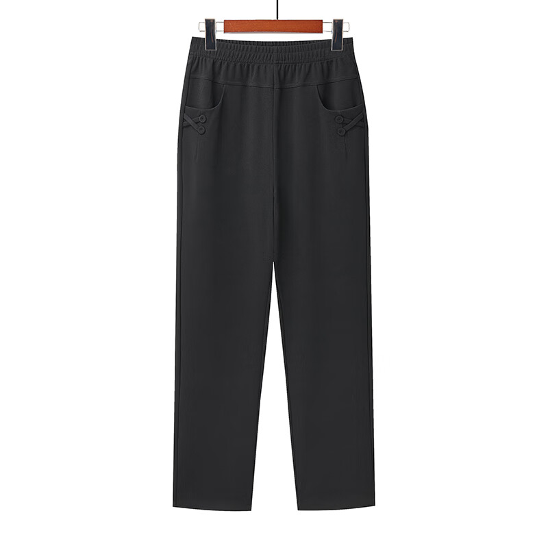孜颜中老年女士春秋裤子妈妈长款50-60岁洋气春装2026新款休闲直筒裤 D6601黑色 常规 XL 【建议80-100斤】