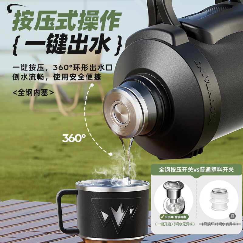 恩尔美(nRMEi)保温壶杯大容量户外316L不锈钢茶水分离暖热水瓶车载旅行保温水壶 黑色2L【抗菌316L+背带+茶仓】 72小时长效保温丨可背可提丨杯盖可喝水