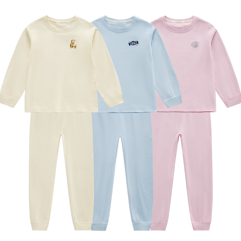 拉比【100%精梳棉】73-160碼】兒童內(nèi)衣套裝秋衣褲男女童睡衣校服神器 圓領服套裝-灰藍(雙面布) 150