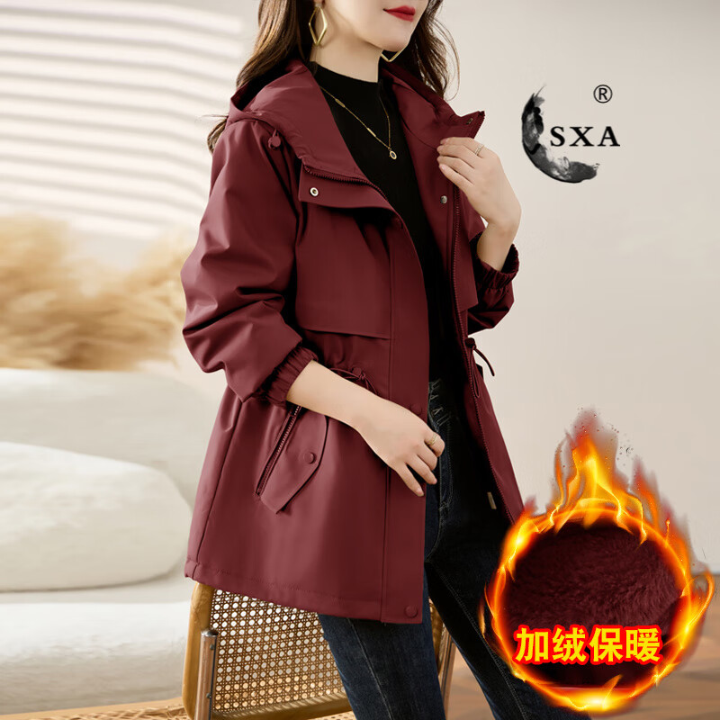 SXA香港潮牌加绒派克服外套女冬2025新款宽松休闲加厚保暖工装棉衣 安可拉红 M