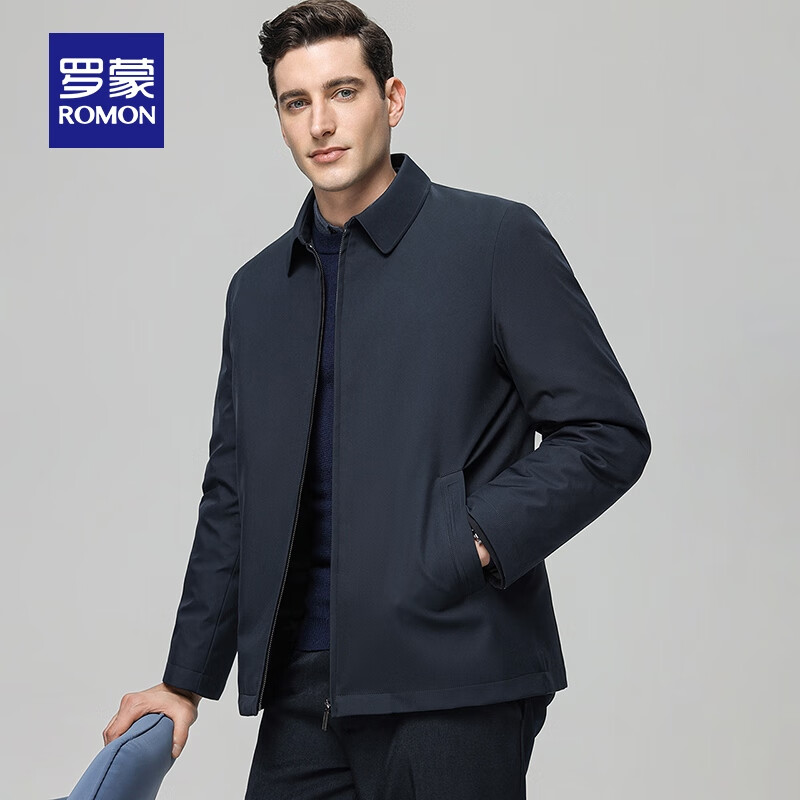 罗蒙(ROMON)鹅绒羽绒服男新款中老年爸爸装可拆卸内胆羽绒外套加厚保暖干部装 藏青 【可拆卸内胆】 XL 180(建议135-150斤)