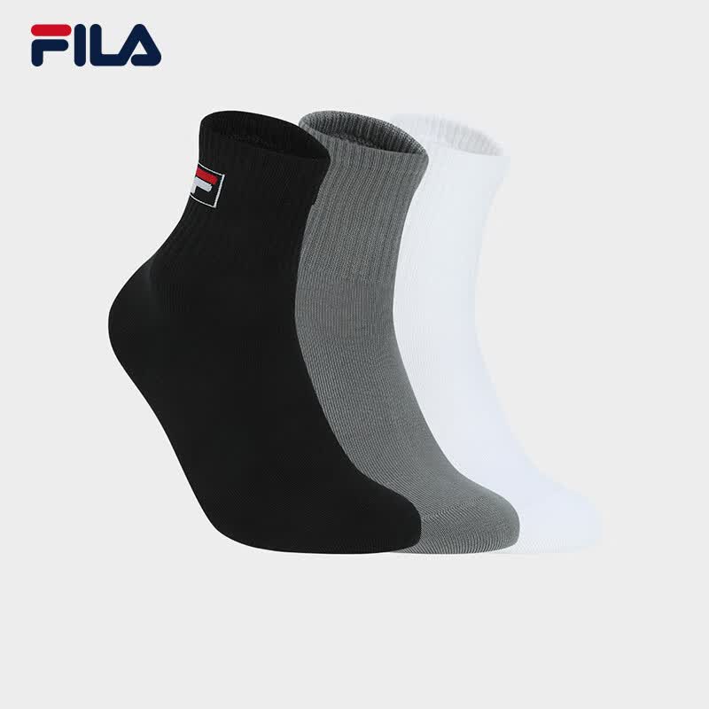 FILA 斐乐官方男袜中腰袜三双装运动袜舒适柔软袜子运动袜中筒袜 组合色-99 XS