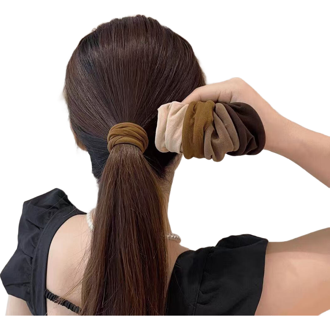 爆款高弹力无缝皮筋女扎头发圈头饰超宽面膜肌头绳新款高马尾发绳橡皮筋 黑咖色系5根装 【纹理款