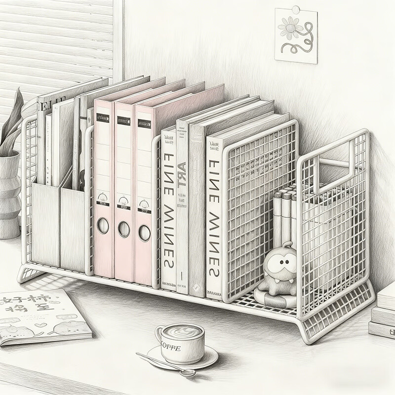 尔思家桌面简易书架学生书本收纳书桌置物架立式书立现代简约桌上储物架 白色大号