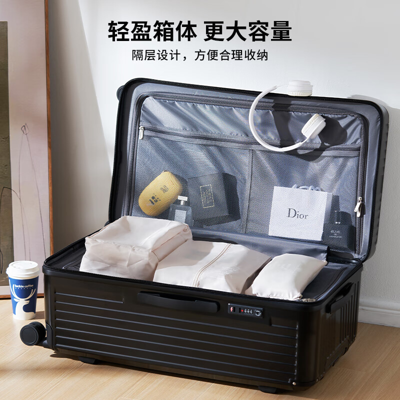 朗客德国大容量双层防爆拉链行李箱32寸超轻结实耐用旅行拉杆皮pc箱28 枪灰色-德国品质/双层防爆拉链款 30英寸 免费托运-加厚加大-适合上大学/长途