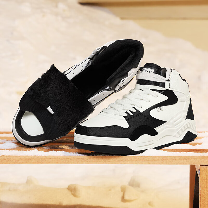 361°【型燃4】加绒板鞋男情侣冬季革面保暖运动滑板鞋街头休闲鞋女 【男款】羽毛白/曜石黑 41