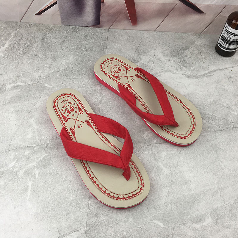 香港海马牌拖鞋人字拖鞋男士夏季情侣款防滑夹脚拖休闲沙难鞋 红色 38