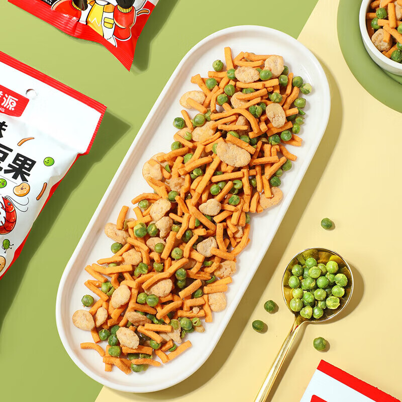 味滋源 虾条拌豆果 烤肉味炒货蚕豆青豆类怀旧零食品小吃 虾条豆果52g/袋*3