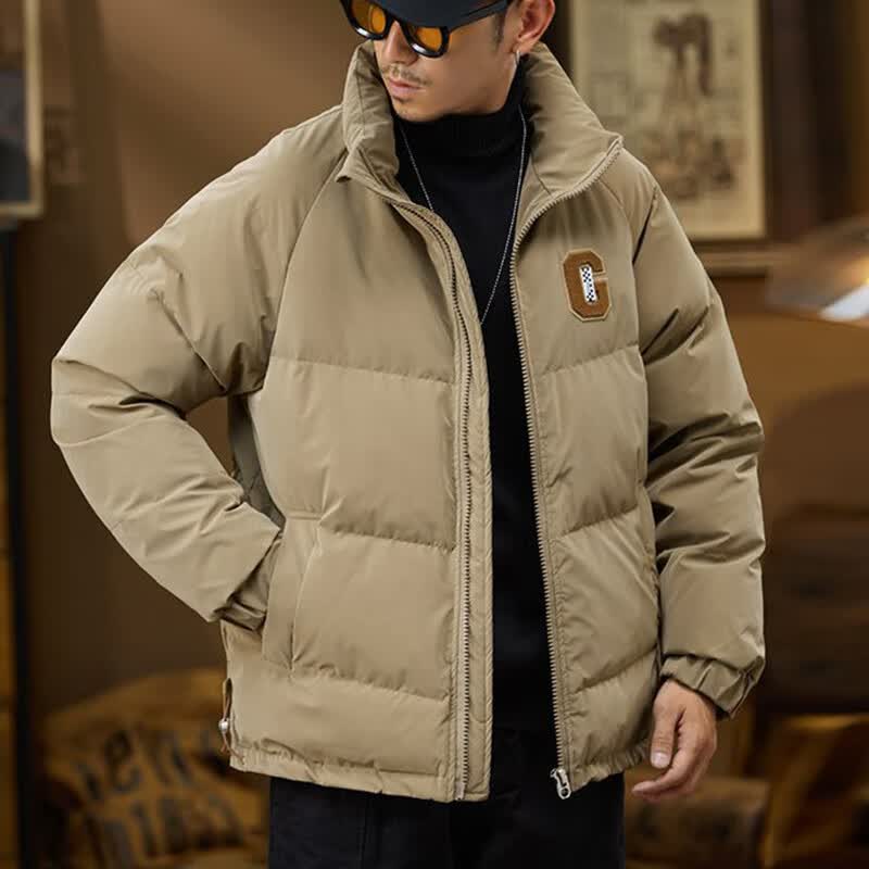 潮天士美式复古立领羽绒服男2025冬季新款宽松面包服外套男装保暖上衣 咖色 M 【100-130斤】