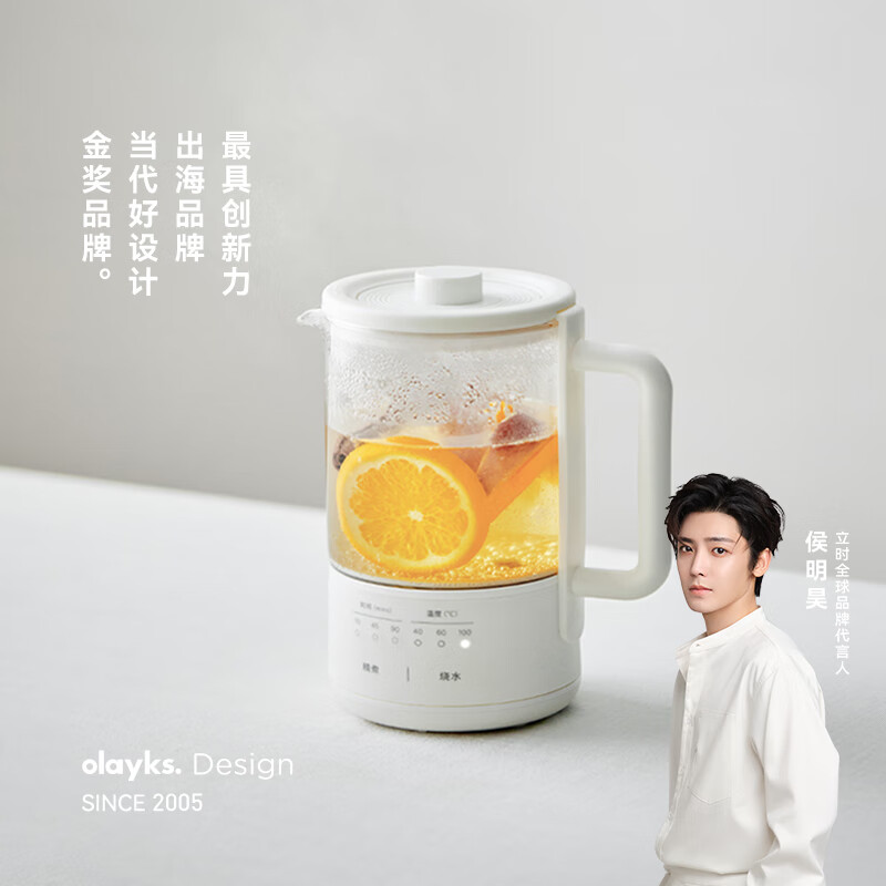 olayks立时 养生壶迷你养生杯 小型煮茶壶一人花茶壶带滤网 恒温不锈钢水壶 0.6L养生电炖杯