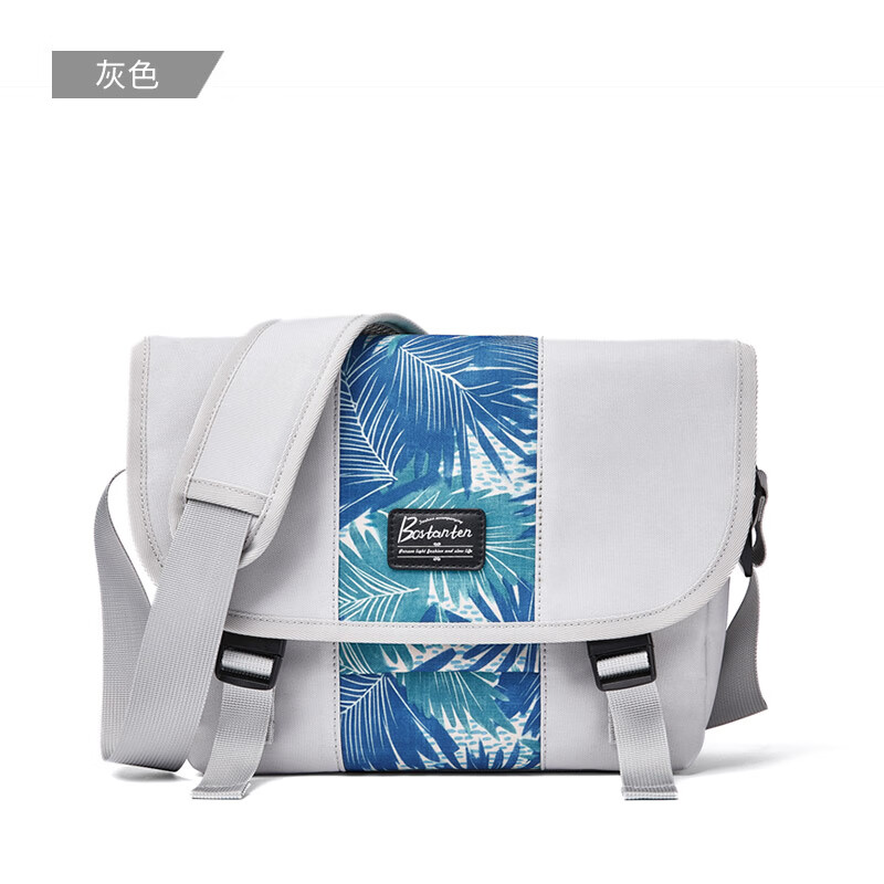 波斯丹顿（BOSTANTEN）波士顿邮差包男士日式工作服休闲水平邮差双肩背包学生帆布时尚品 灰白色