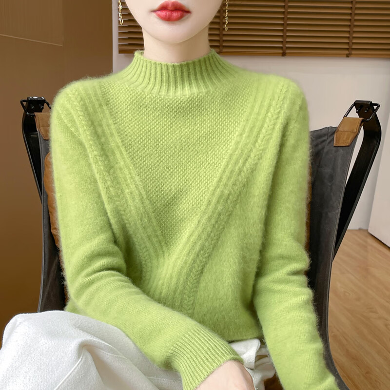 香影芬100%纯羊毛衫女套头半高领毛衣加厚扭花时尚秋冬羊毛针织打底衫女 白色 S (建议95斤以内)