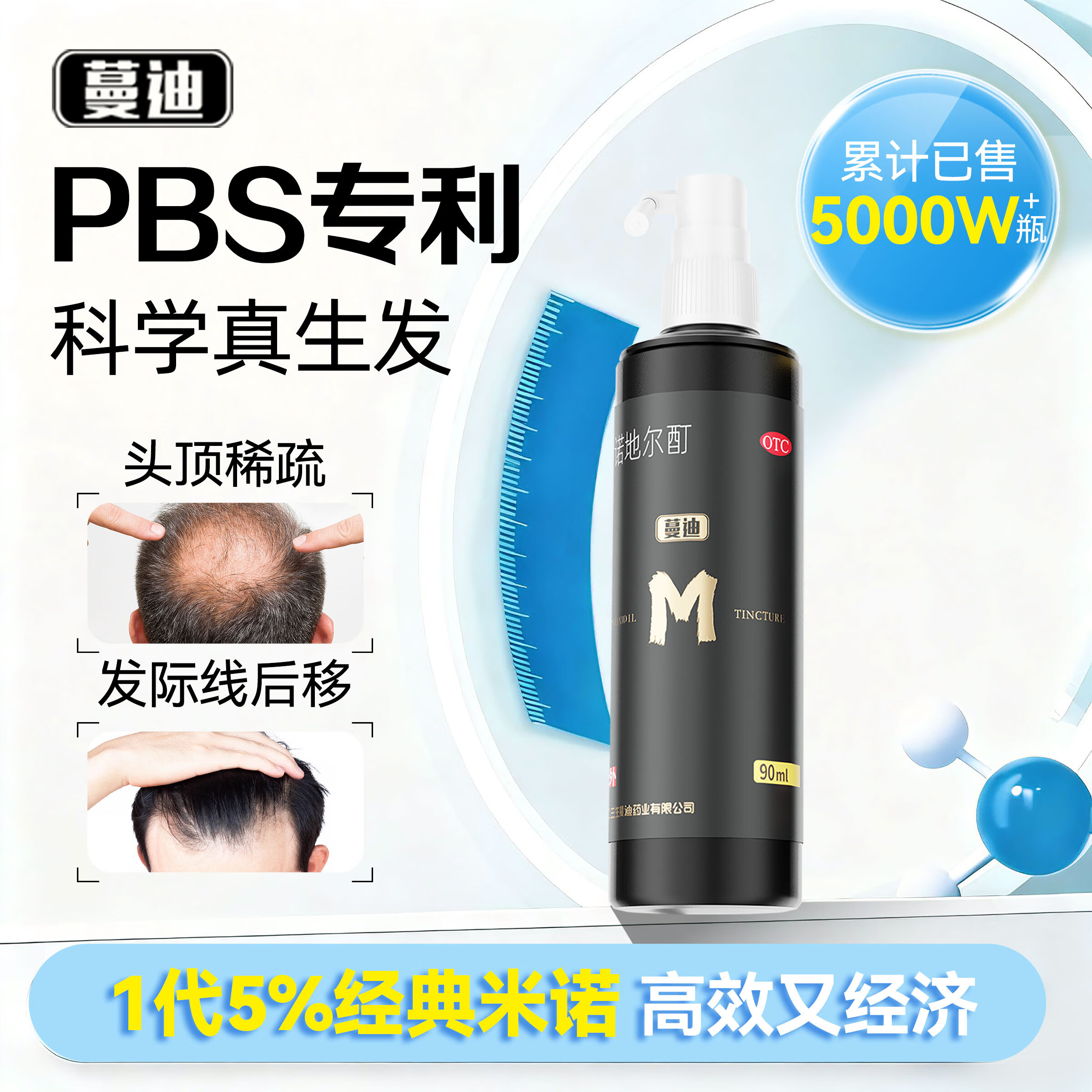 蔓迪生发喷雾米诺地尔酊90ml瓶5%浓度男女性防脱育发液药洗发水发际线生长快速生发增发凝胶搽剂曼迪