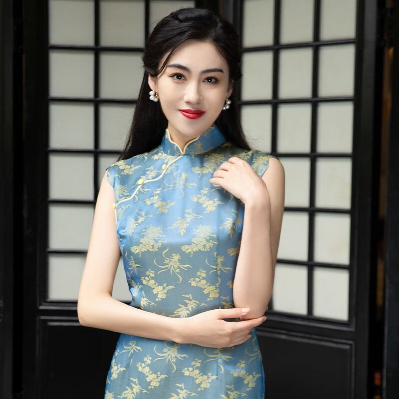 四美子改良无袖连衣裙女【南风里】2023新款夏年轻款提花桑蚕丝旗袍 南风里 L (105~115斤)怎么看?