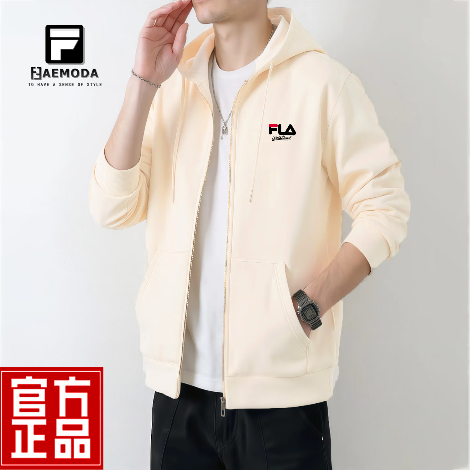 FEAE官方品牌卫衣男2025春秋重磅刺绣开衫外套男连帽上衣休闲宽松男装 奢华黑&春秋款 -官方正品 L 码【建议115-130斤】-开衫