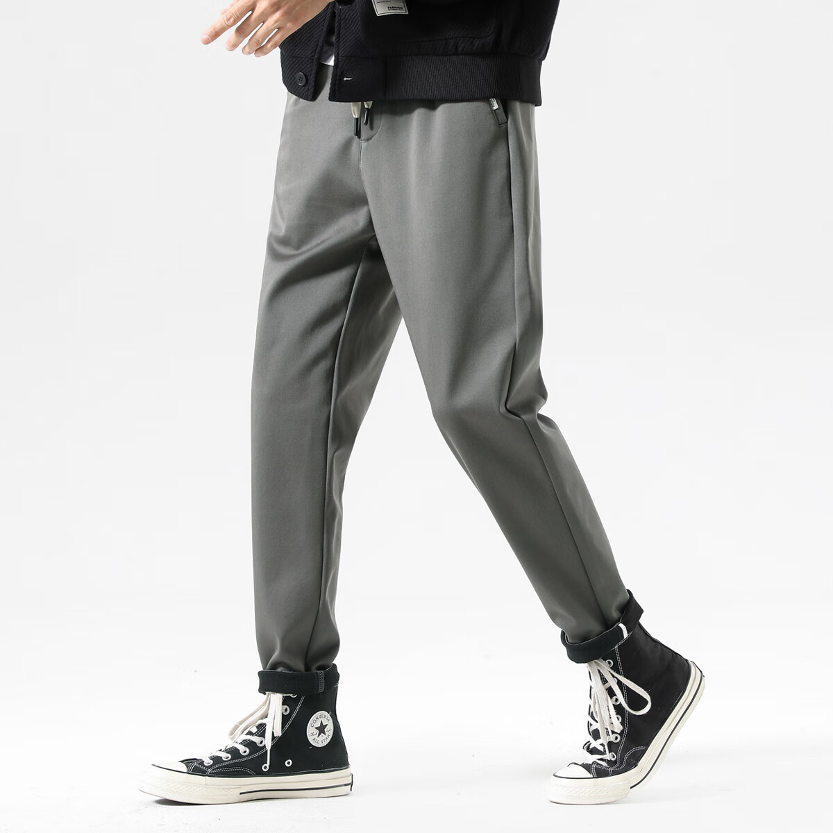 布衣传说自由弹记忆棉磨绒加厚休闲裤男宽松直筒长裤男潮流百搭裤子男 灰绿 31