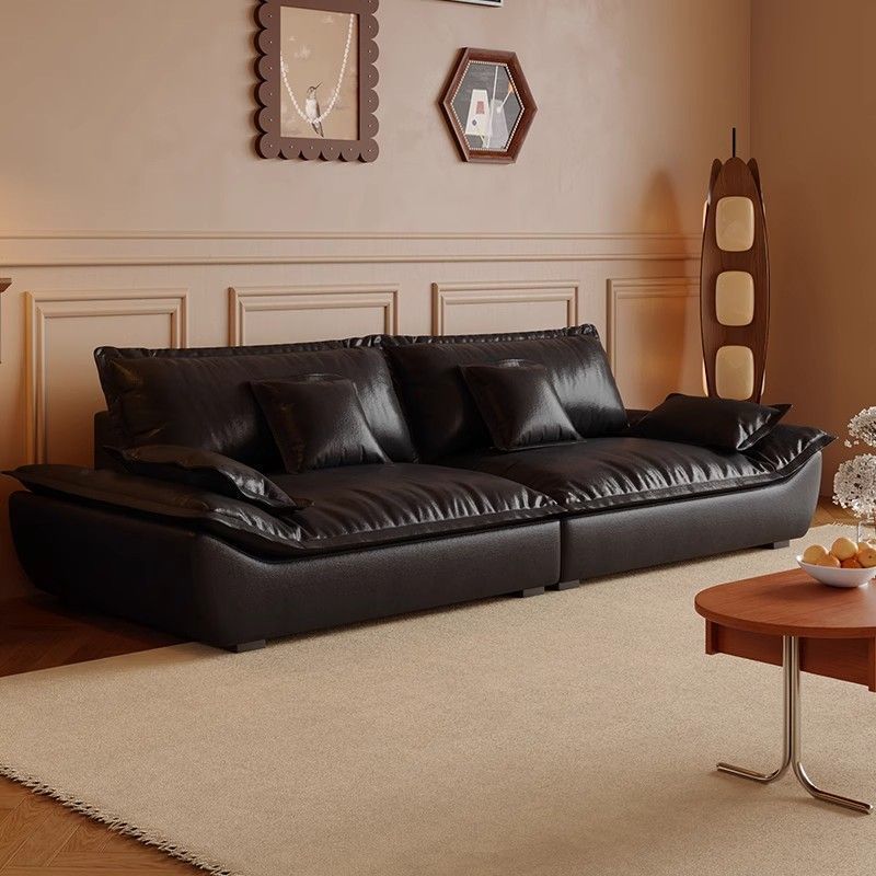 迈途森意式轻奢帆船猫抓油蜡皮沙发小户型出租屋家用网红款直排沙发客厅 油蜡皮/标准款【魔力黑】 【2.4m】帆船直排沙发（竹炭海绵）