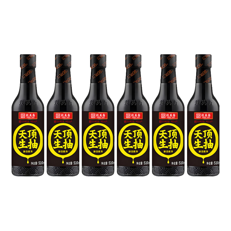 致美齋0添加天頂生抽6瓶裝510ml黃豆醬油涼拌炒菜特級 0添加天頂生抽510ml*6瓶