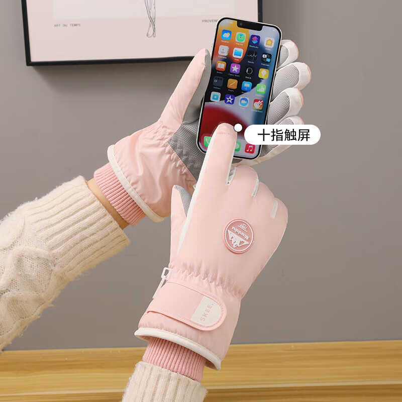 采蕉猫滑雪手套男女冬天加绒加厚保暖防风防寒可触屏东北骑行电动车手套 【加绒加厚+防风防水+骑行推荐】黑色 均码