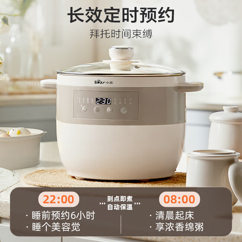 电炖锅电炖盅隔水炖家用全自动大容量煮粥锅煲汤锅炖锅烹饪机 共[白瓷5胆]配蒸笼 4.1L