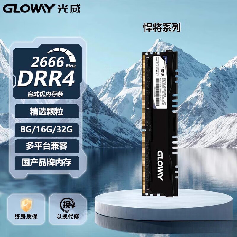 光威（Gloway）悍将 8g 16g 32g ddr4 2666 台式机电脑内存条马甲条兼容2400 悍将-黑色 2666 DDR4  32GB(16G