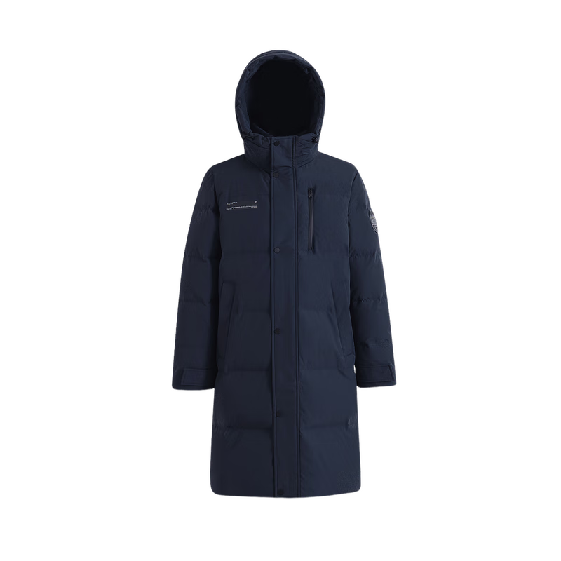 雪中飞秋冬新款时尚休闲舒适廓形男士“H”版型印花立领连帽羽绒服男 黑黛青|5177 L 175/96A