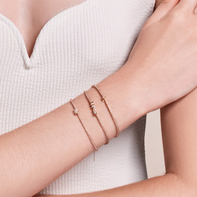 DJULA【明星同款】茱蕊星耀法式轻奢小众18K金镶钻高级感手链送女生 18K金玫瑰金(蛇形)