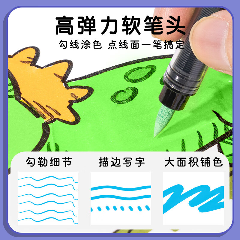 得力（deli）直液式丙烯马克笔软头小学生专用水彩笔不透色儿童美术可水洗幼儿园初中生防水48色24彩色水性画笔 【小黑盒24色】可视墨量丨直液软头丨叠色不透纸