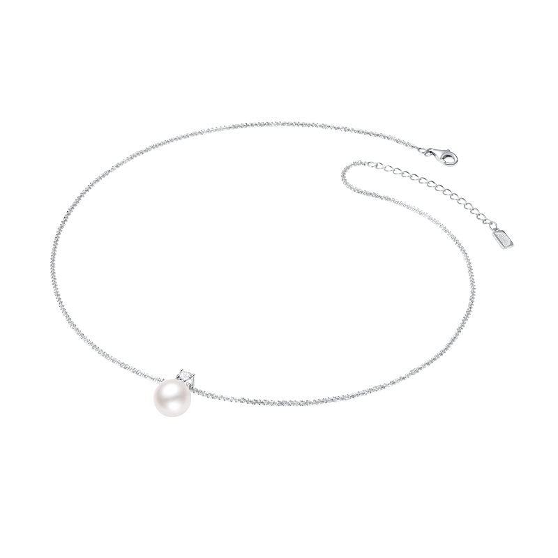 周大生*DC碎银子珍珠项链女款银项链轻奢锁骨链生日礼物女士 银色