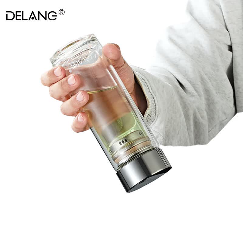 德琅（DELANG）德国品牌水杯双层玻璃杯商务办公玻璃杯 双层纯钛弱碱玻璃杯DL8803