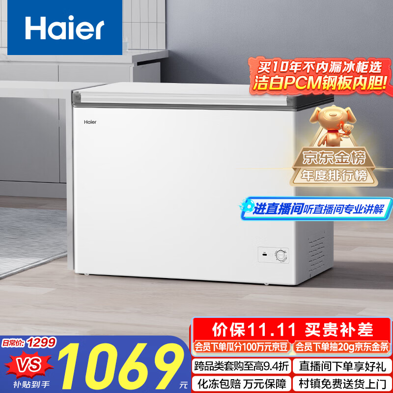 海尔（Haier）300升低霜大容量小冰柜家用商用 冷藏冷冻柜两用冰柜京东自营小型冰箱冷柜BC/BD-300GHPDZ国家补贴