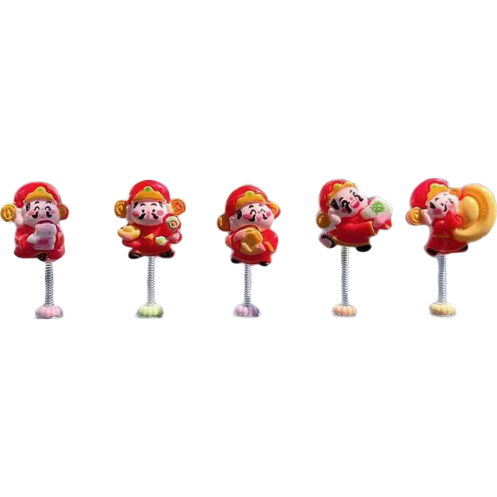 卡通财神爷新款可爱汽车摆件车载中控台装饰品装饰导航装饰品 【招财小六件】财神摇头款【1套】