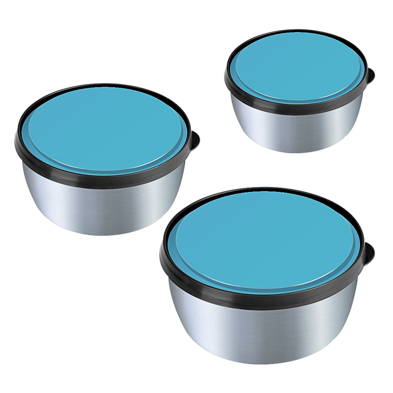 诺派（NUOPAI）圆形不锈钢保鲜盒组合装 带盖碗汤盆 饭盒密封罐套装 大中小三件套 （颜色随机） C6254