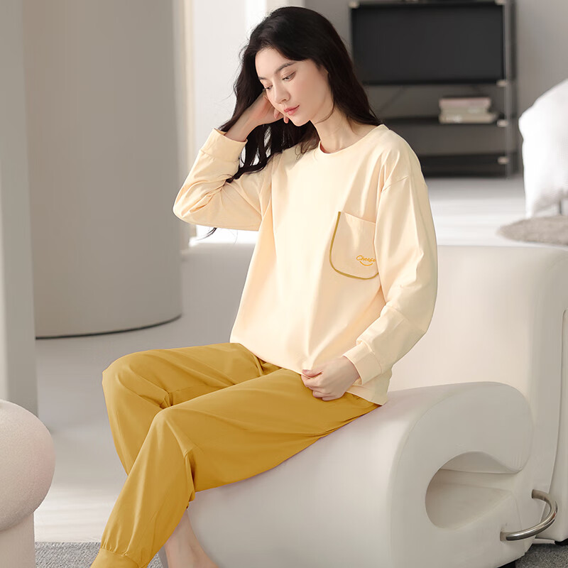 馨爱百年睡衣女春秋长袖纯棉韩版休闲宽松全棉女士套头家居服可外穿套装 QH5516 2XL
