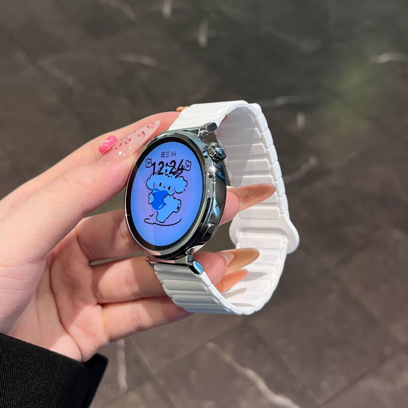 适用华为GT6表带磁吸硅胶双拼色watch5简约时尚男女表带 陶瓷白色 适用华为watch buds仅表带