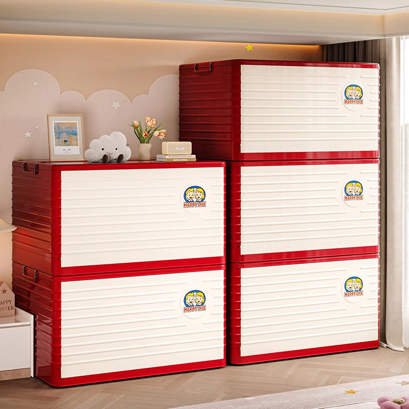 吱凡日本折叠收纳箱大容量超大加厚整理箱家用衣服被子玩具书本储物箱 【红曜Pro-加大号】 【长49.5宽35高29cm】