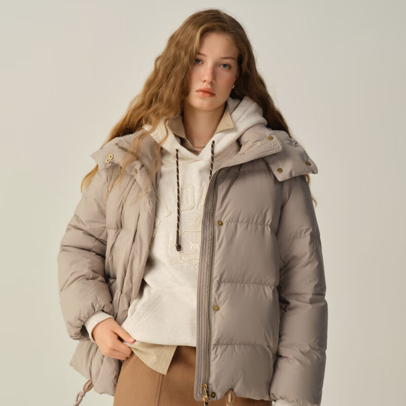 ELAND衣恋羽绒服女鸭绒长袖连帽保暖外套2025冬季新款 浅棕色(86)Light Brown S /160