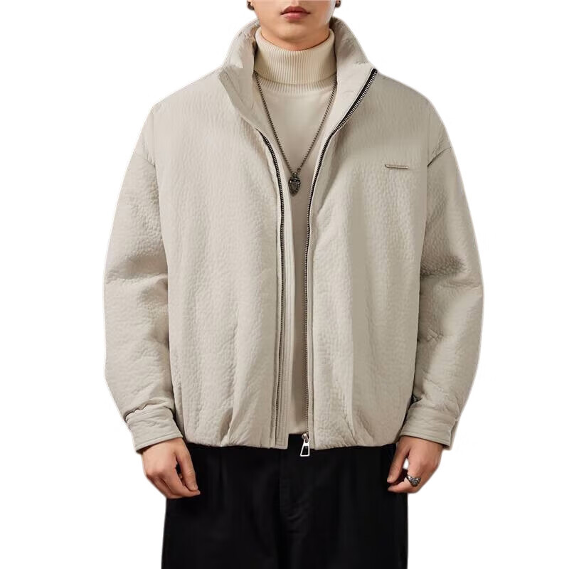 邦约恋人潮牌美式复古米色立领夹克男士2025秋冬新款时尚潮痞帅羽绒外套男 纯黑色 GY7330 3XL 建议体重 181-205斤